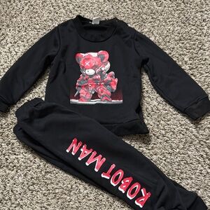 SHEIN Black and Red Robot Man Kids Sweatpants Set